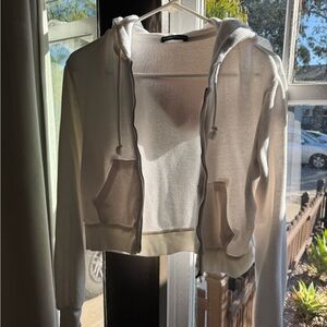 Brandy Melville White Hooded Zip-Up
